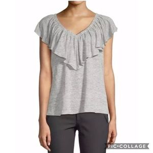 Rebecca Taylor Off the Shoulder Gray Linen Ruffle Top Size M